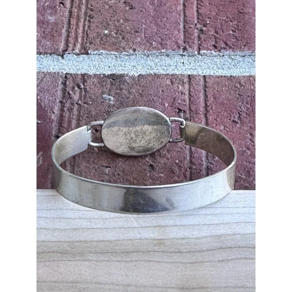 Sterling Silver Malachite Oval Bracelet 925 Vintage - Picture 5 of 7